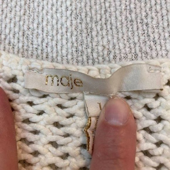 MAJE Cream open knit round neck 3/4 Sleeve Sweater Size 1 - Picture 2 of 6